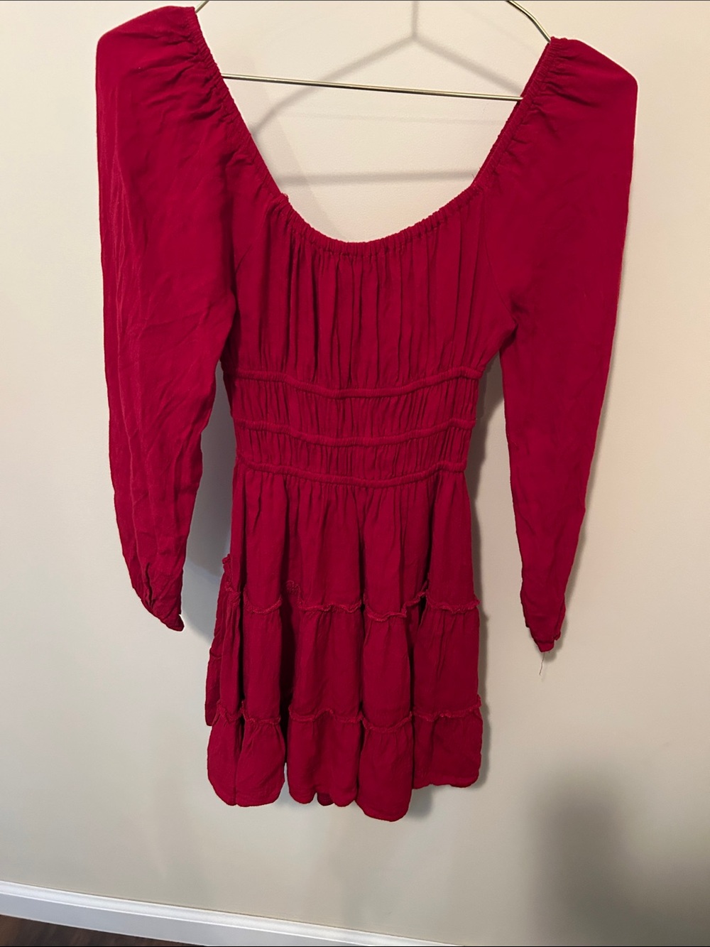 Altar'd State Red Off-Shoulder Tiered Dress XS